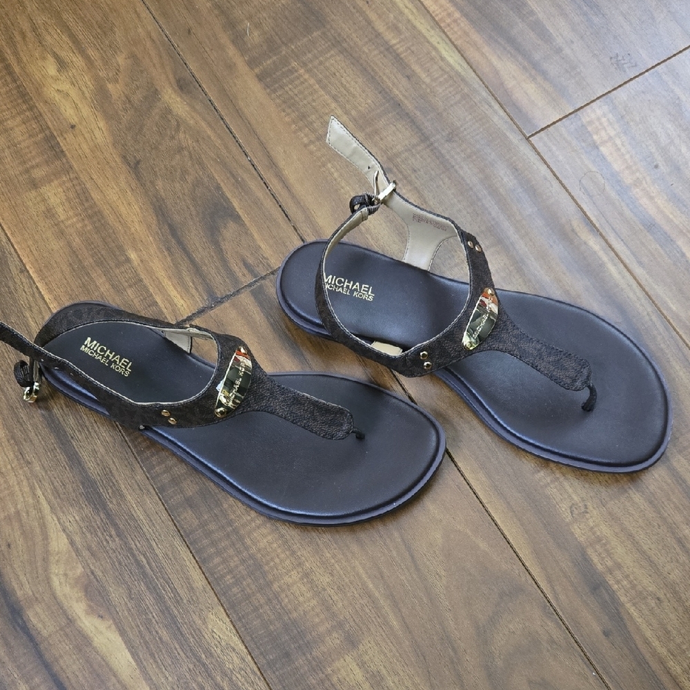 Michael Kors Dark Brown Sandals with Gold Accents - Picture 2 of 3